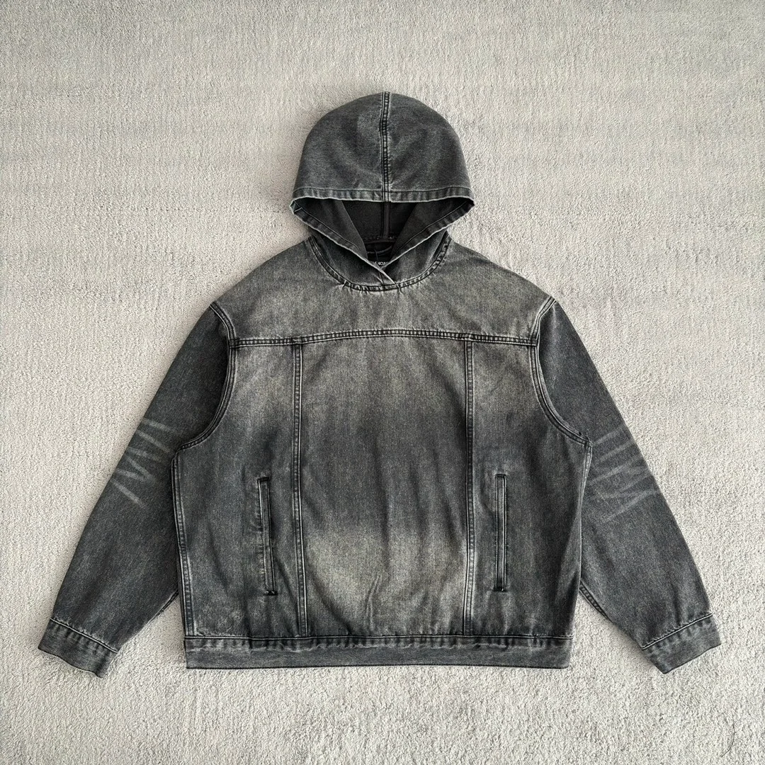 발렌시아가 디스트레스드 데님 후디