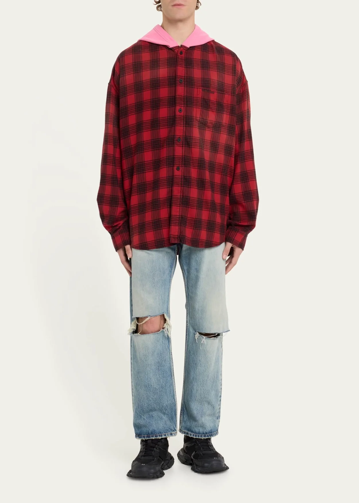 발렌시아가 버팔로 체크 플래널 후디