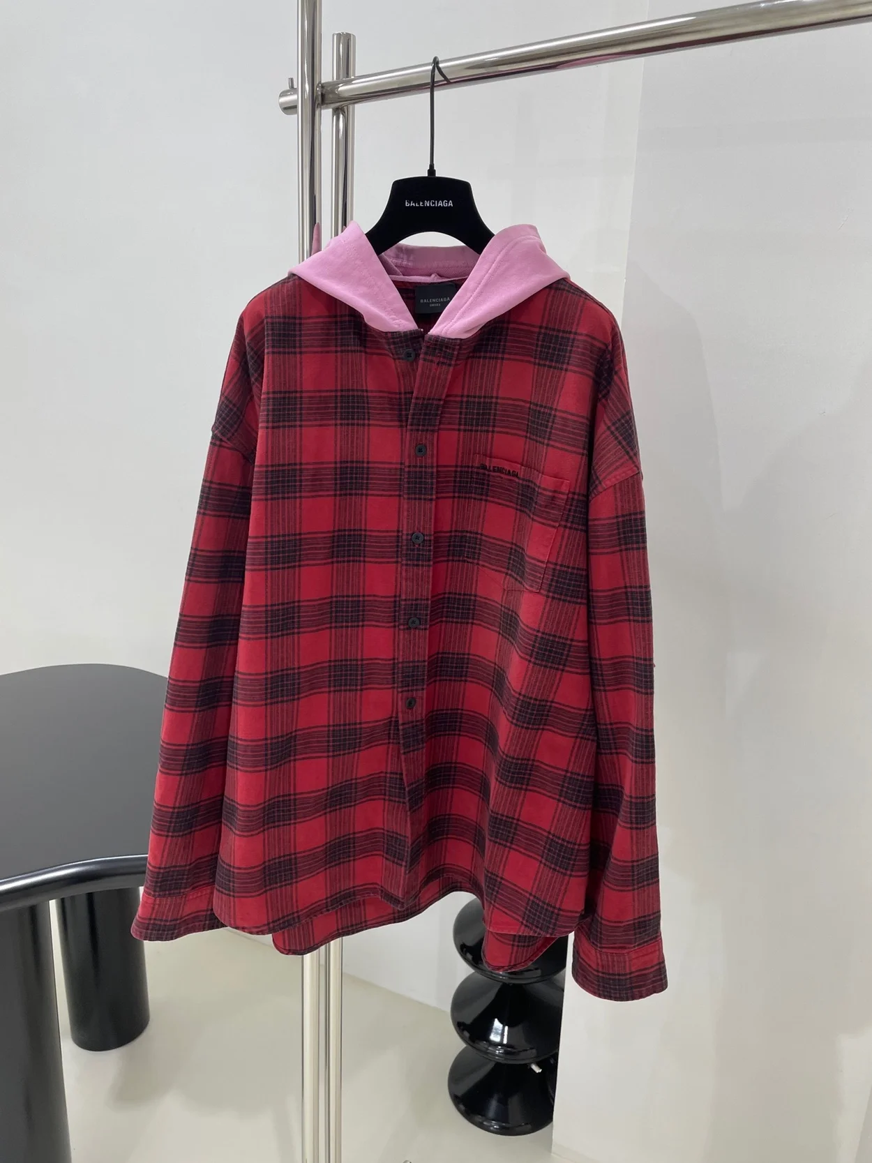 발렌시아가 버팔로 체크 플래널 후디