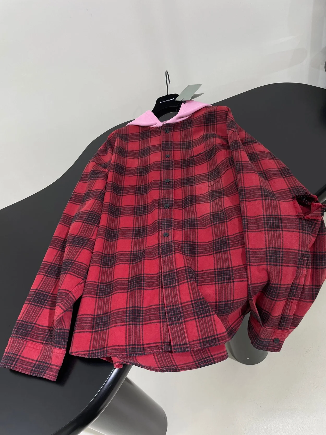 발렌시아가 버팔로 체크 플래널 후디