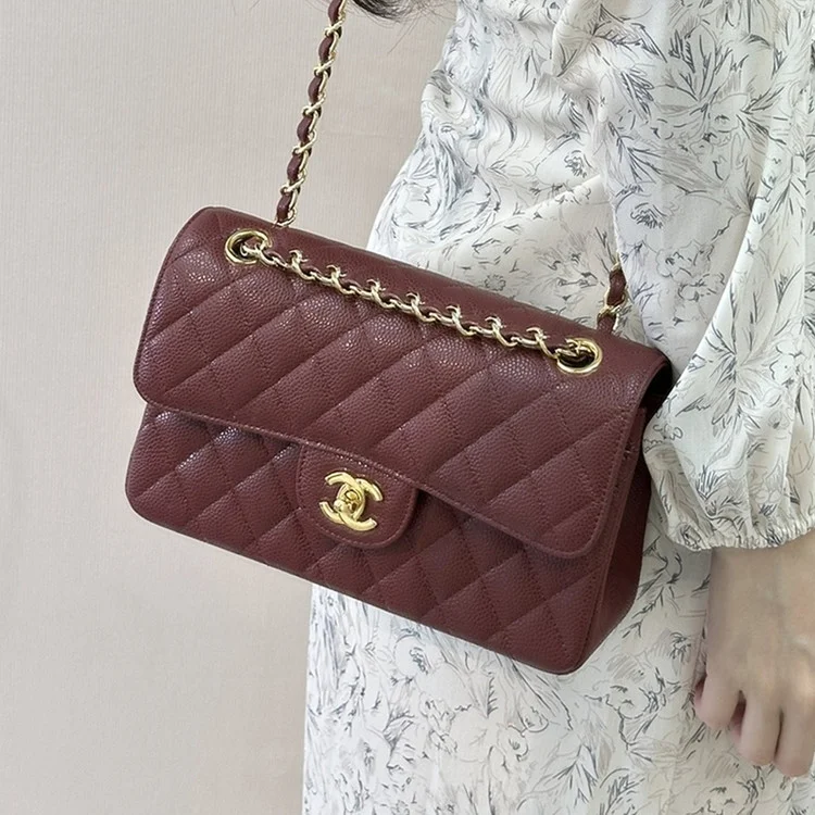 샤넬 클래식 캐비어 버건디 골드