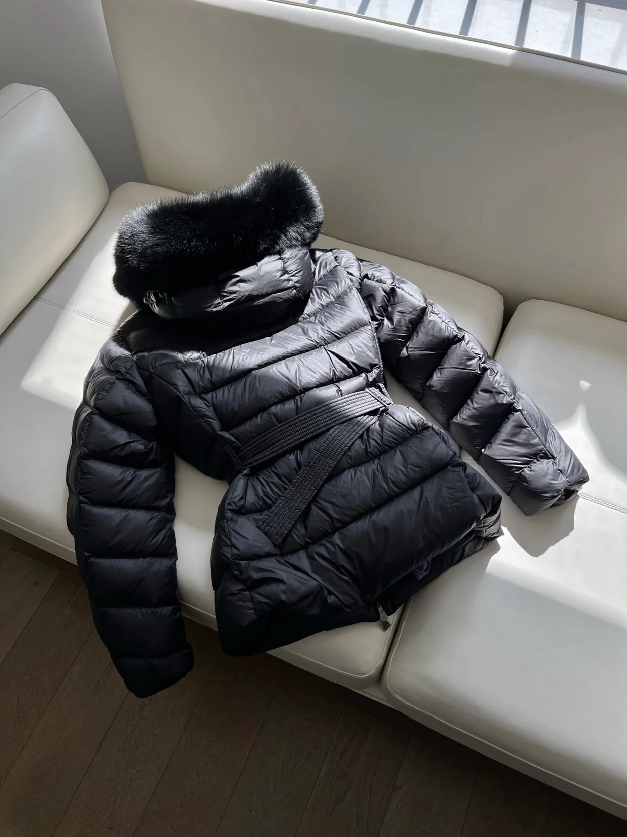 몽클레어 큐피돈 다운 벨트 롱 자켓 블랙