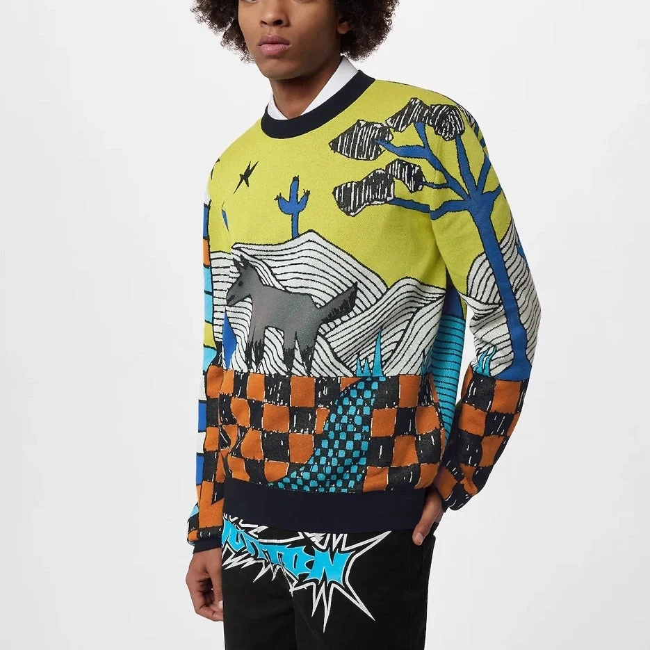 루이비통 자카드 코튼 크루넥