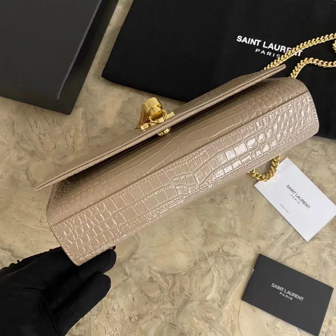 생로랑 크로커다일 케이트 미디엄 태슬 백 베이지