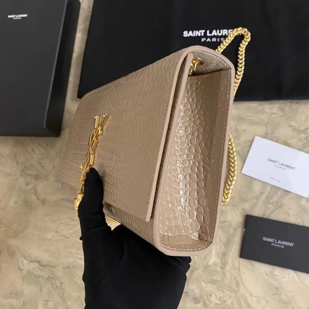 생로랑 크로커다일 케이트 미디엄 태슬 백 베이지