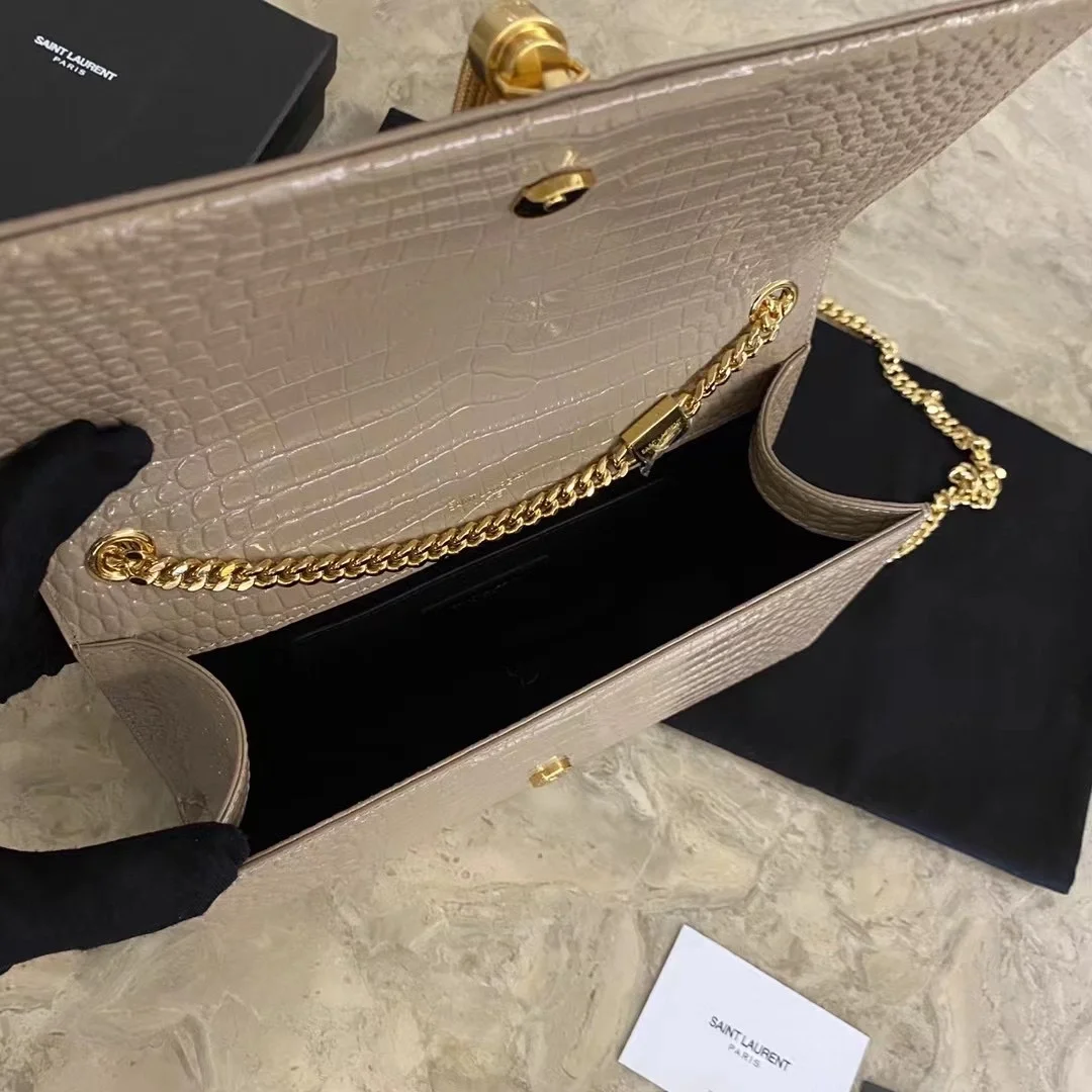 생로랑 크로커다일 케이트 미디엄 태슬 백 베이지