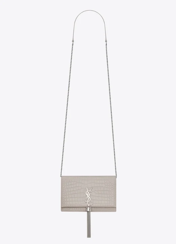 생로랑 크로커다일 케이트 스몰 태슬백 그레이 실버