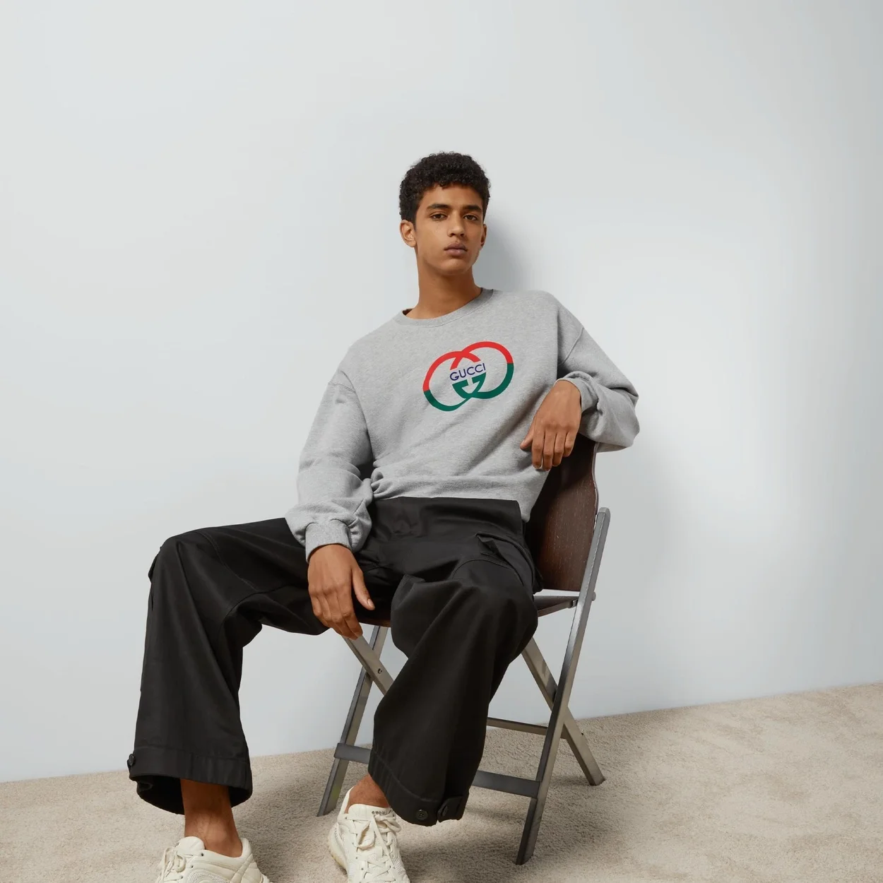 구찌 코튼 저지 프린트 스웨트셔츠 그레이