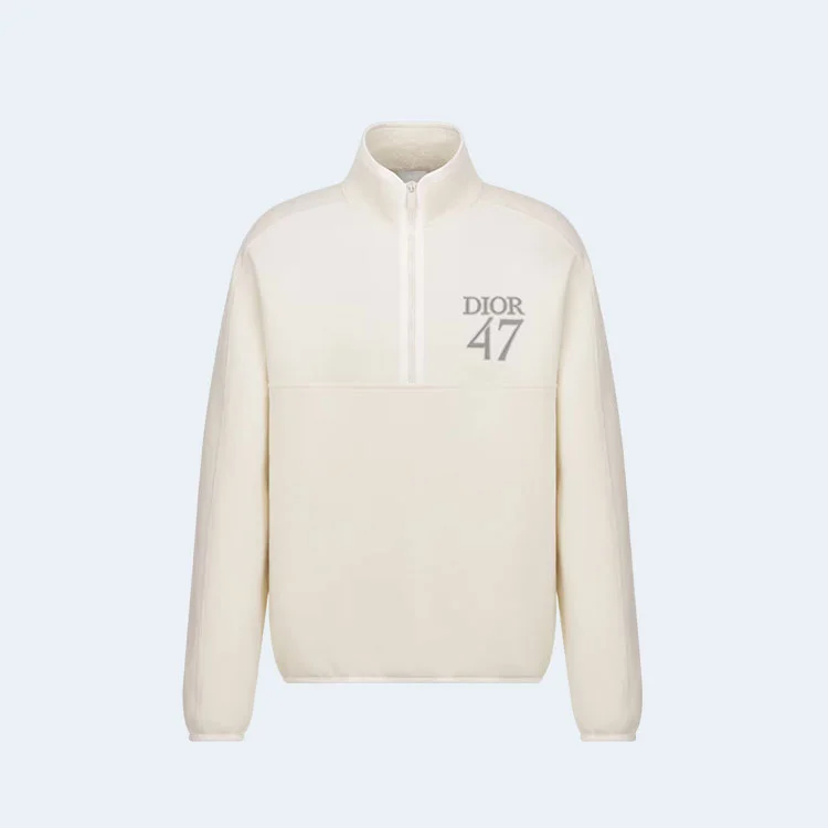 디올 레귤러 핏 스탠드 칼라 스웨터 화이트