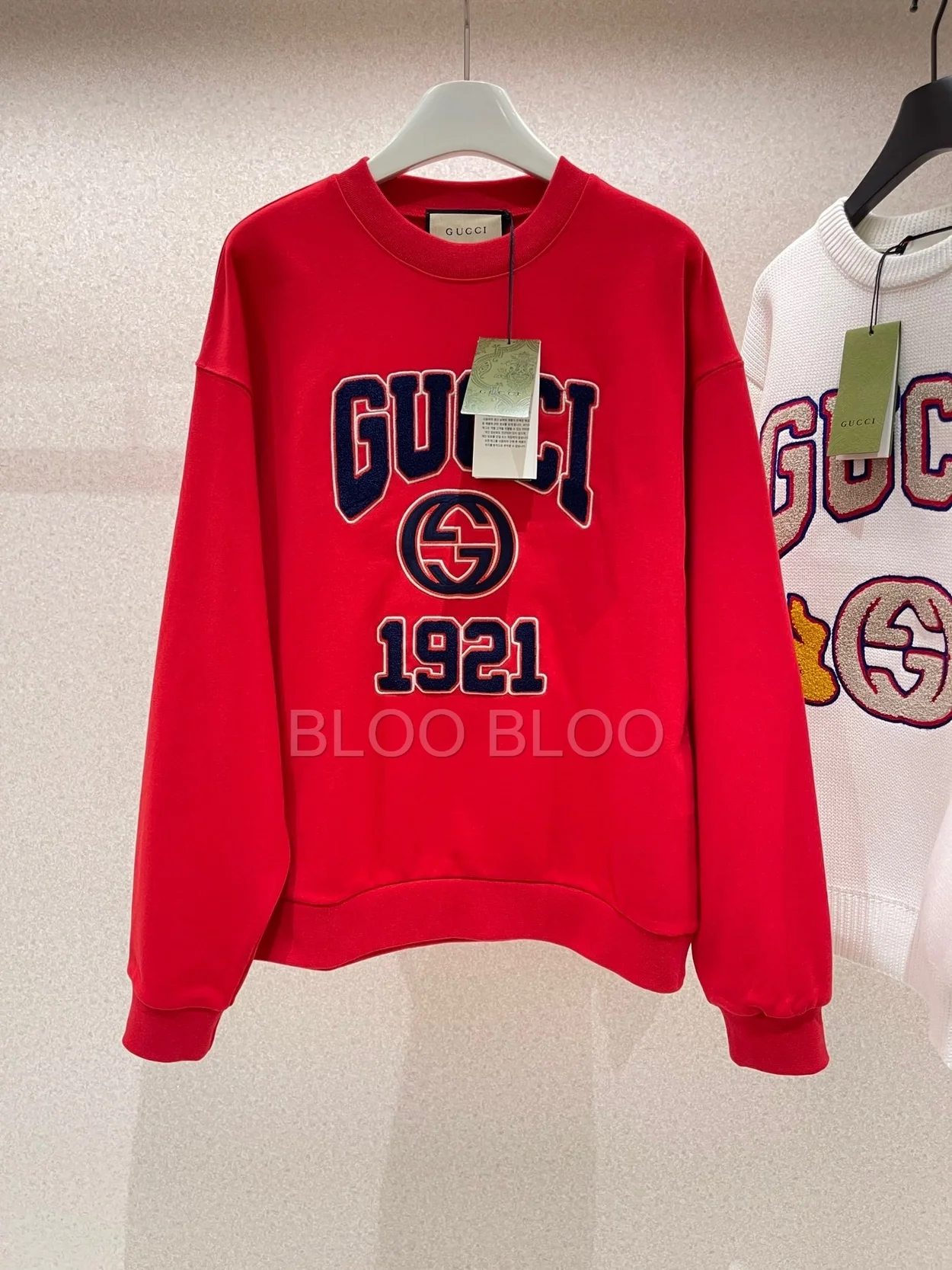 구찌 1921 자수 코튼 저지 스웨트셔츠 레드