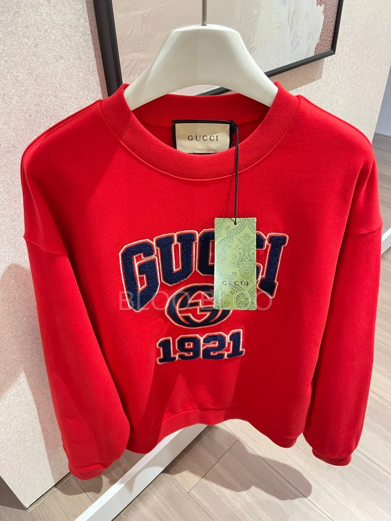 구찌 1921 자수 코튼 저지 스웨트셔츠 레드