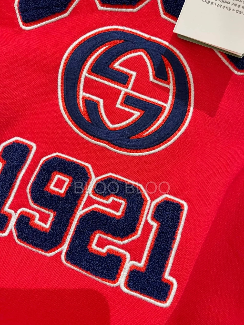 구찌 1921 자수 코튼 저지 스웨트셔츠 레드