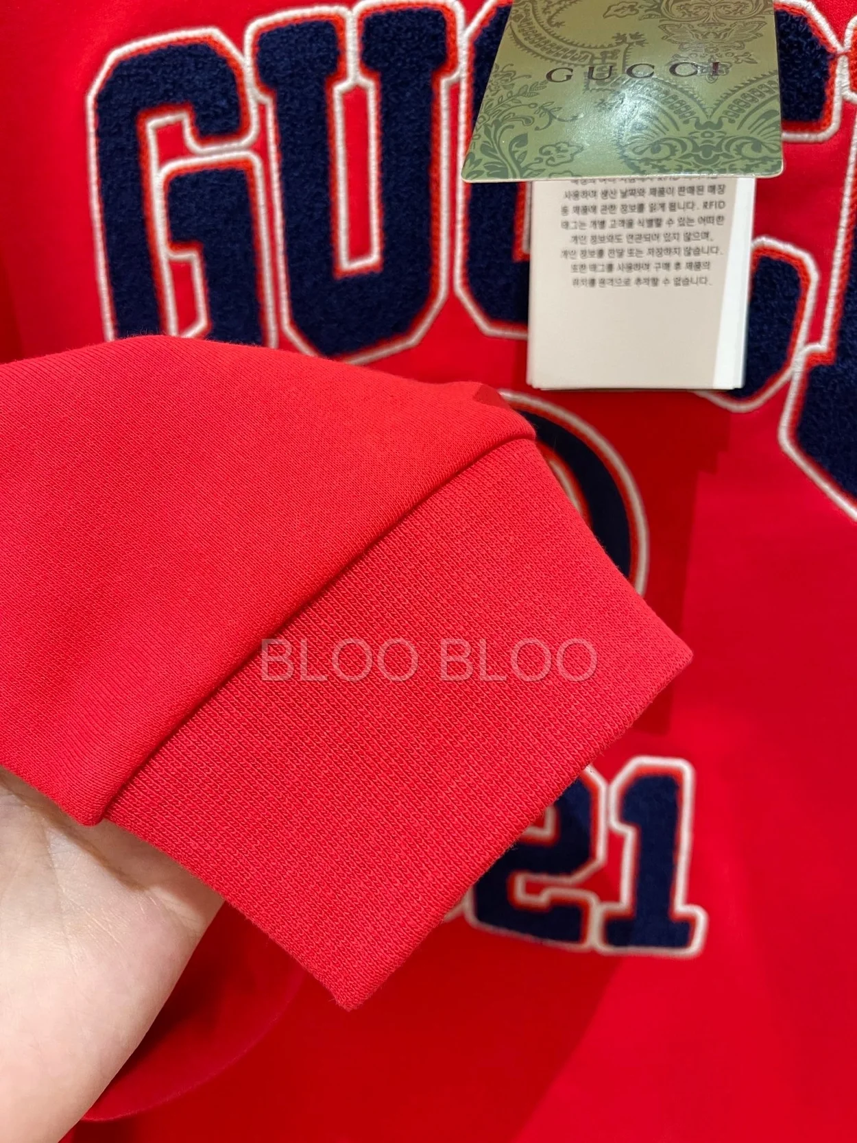 구찌 1921 자수 코튼 저지 스웨트셔츠 레드