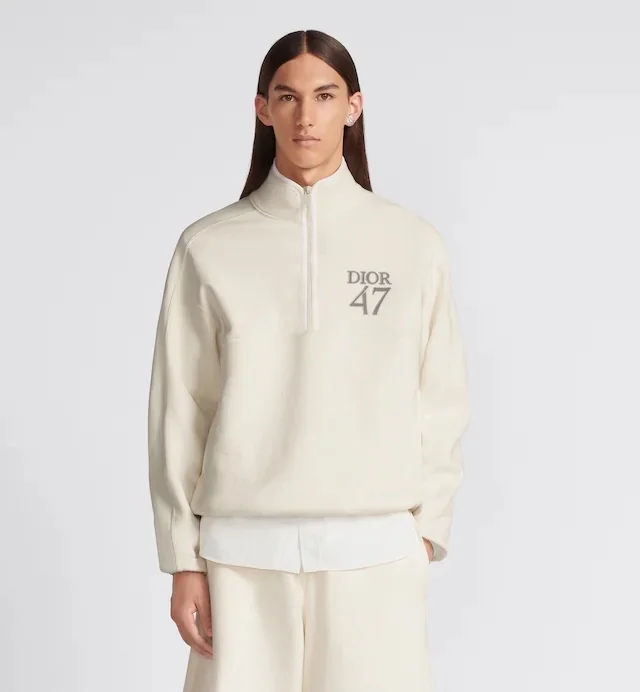 디올 코튼 플리스 칼라 스웨터 화이트