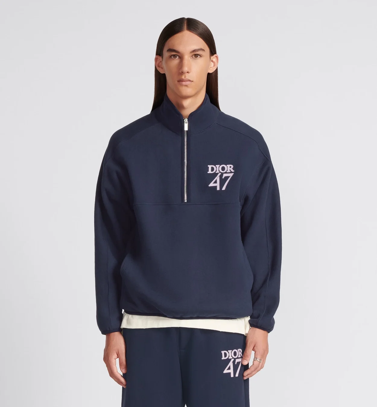 디올 레귤러 핏 스탠드 칼라 스웨터 네이비