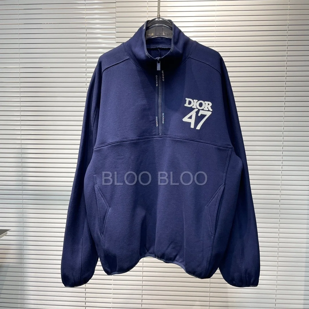 디올 레귤러 핏 스탠드 칼라 스웨터 네이비