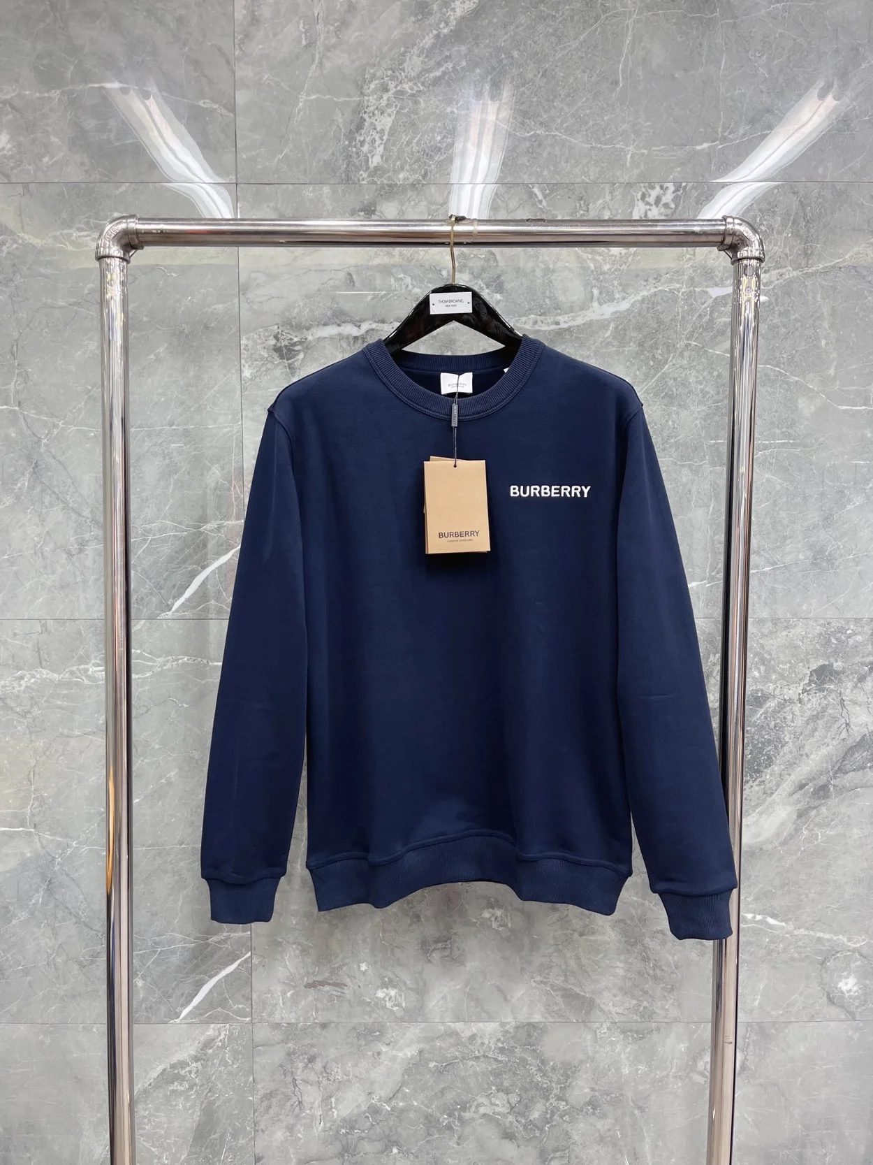 버버리 모노그램 모티프 코튼 스웨트셔츠 네이비