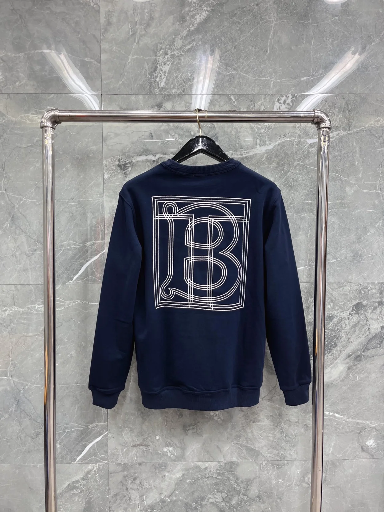 버버리 모노그램 모티프 코튼 스웨트셔츠 네이비