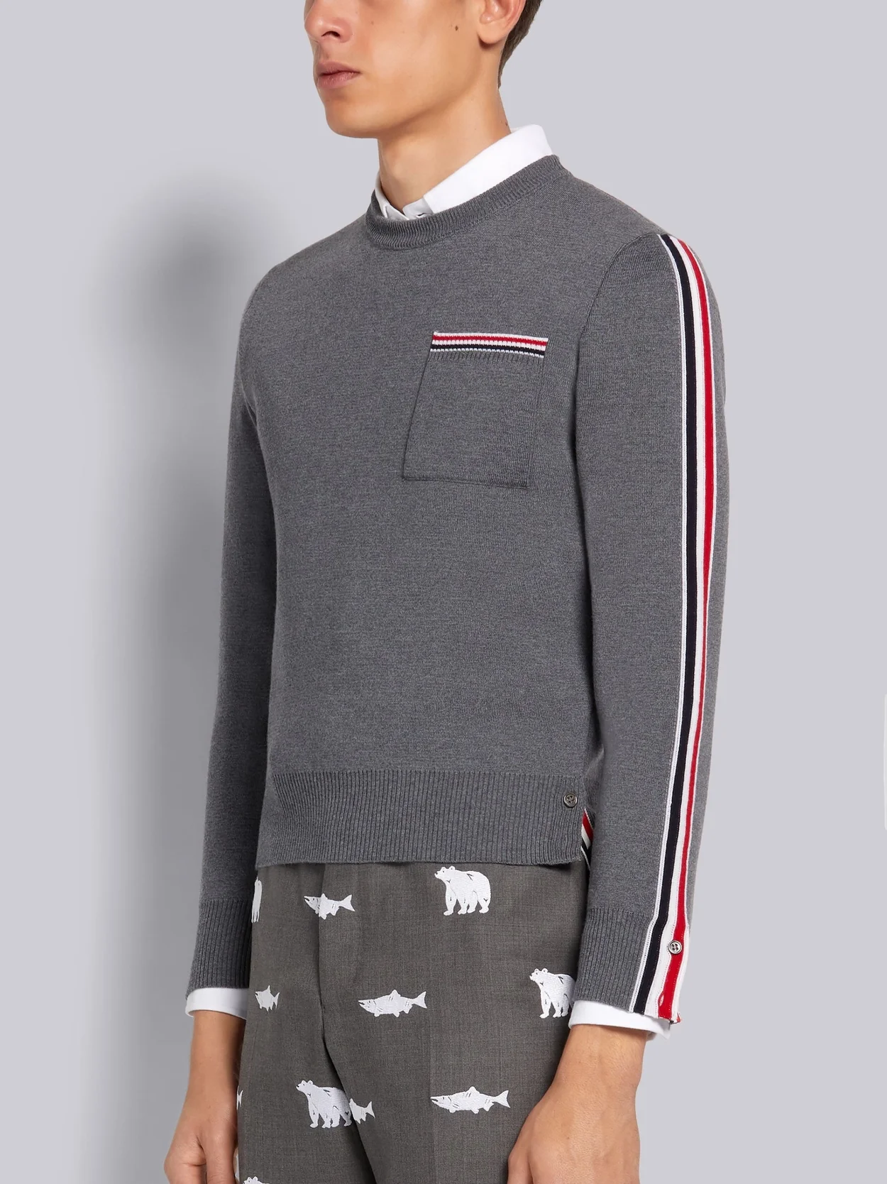 톰브라운 울 인타르시아 크루넥 풀오버