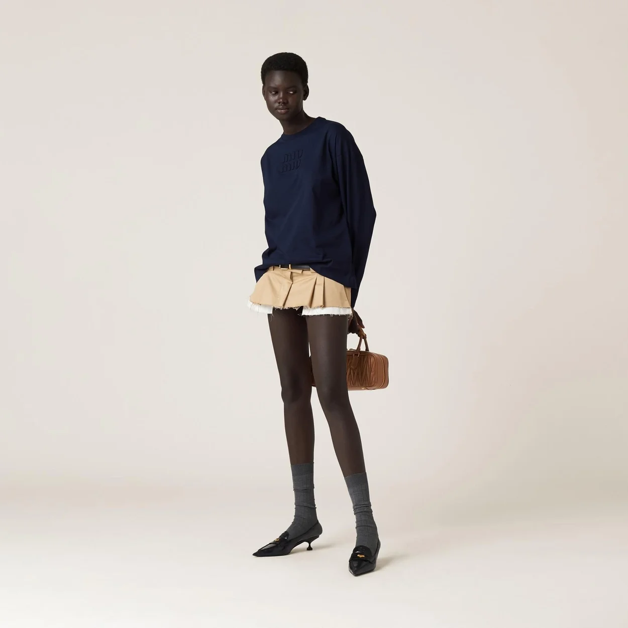 미우미우 로고 장식 코튼 블루