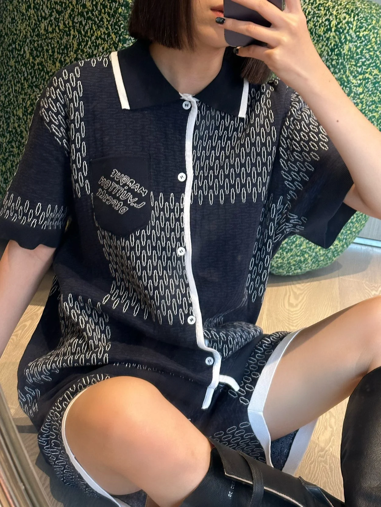 루이비통 다미에 자카드 쇼트 슬리브드 코튼 저지 쇼츠 1AFXS1