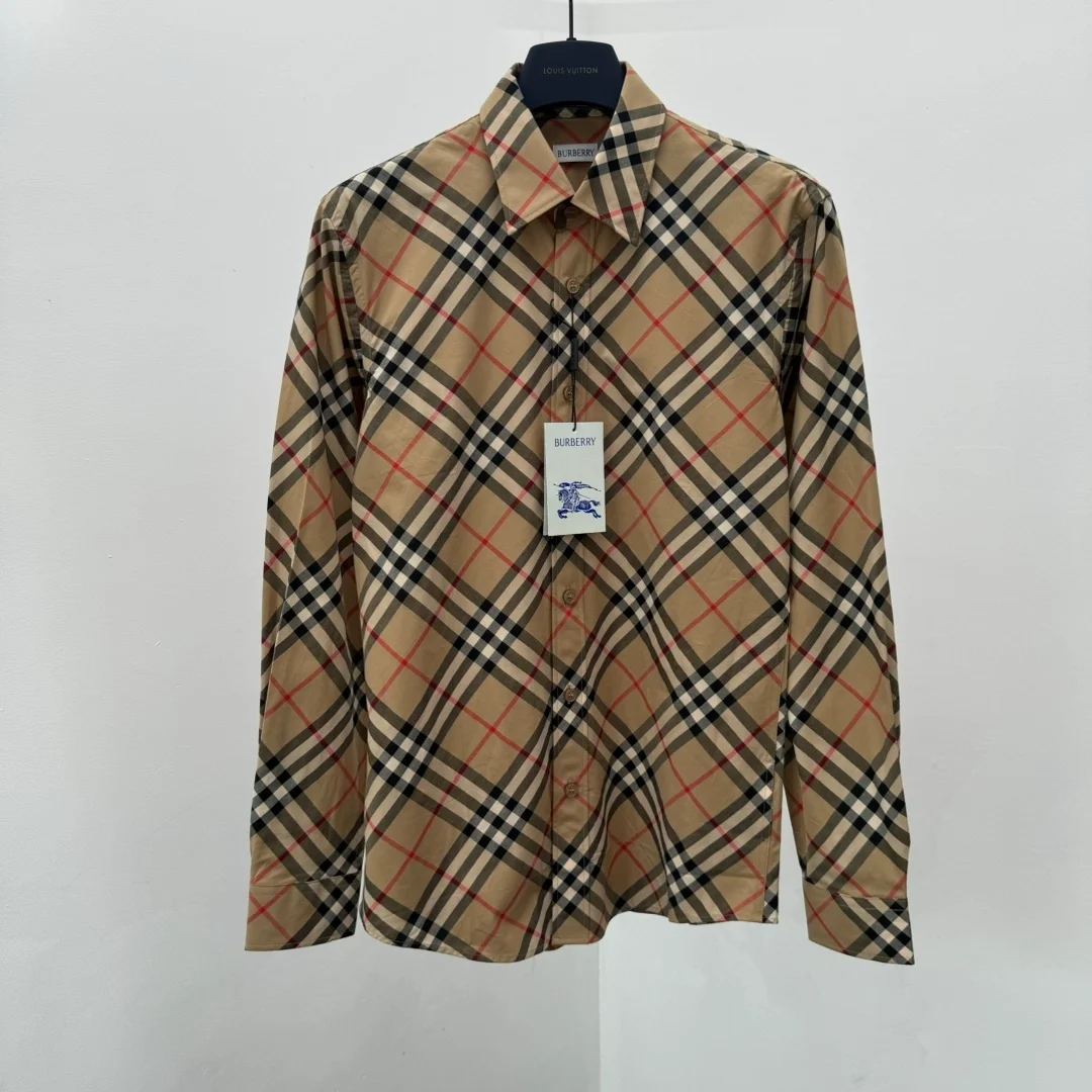 버버리 슬림 핏 체크 코튼 셔츠