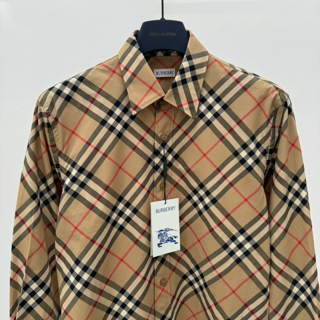 버버리 슬림 핏 체크 코튼 셔츠