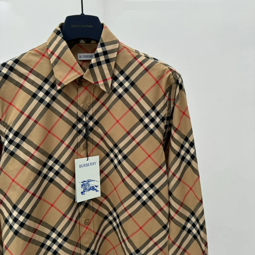 버버리 슬림 핏 체크 코튼 셔츠