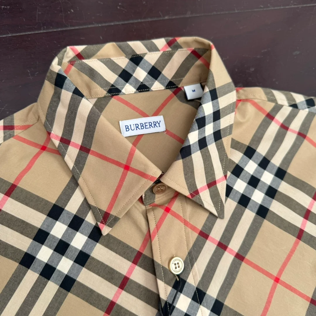 버버리 슬림 핏 체크 코튼 셔츠