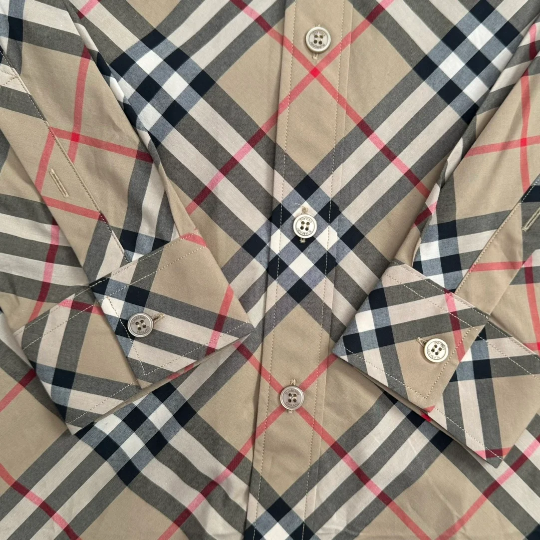 버버리 슬림 핏 체크 코튼 셔츠