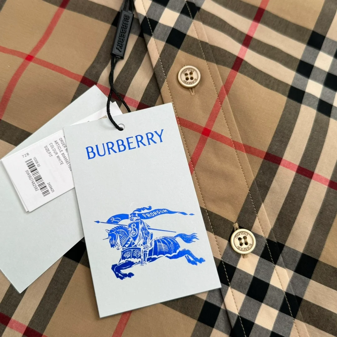 버버리 슬림 핏 체크 코튼 셔츠