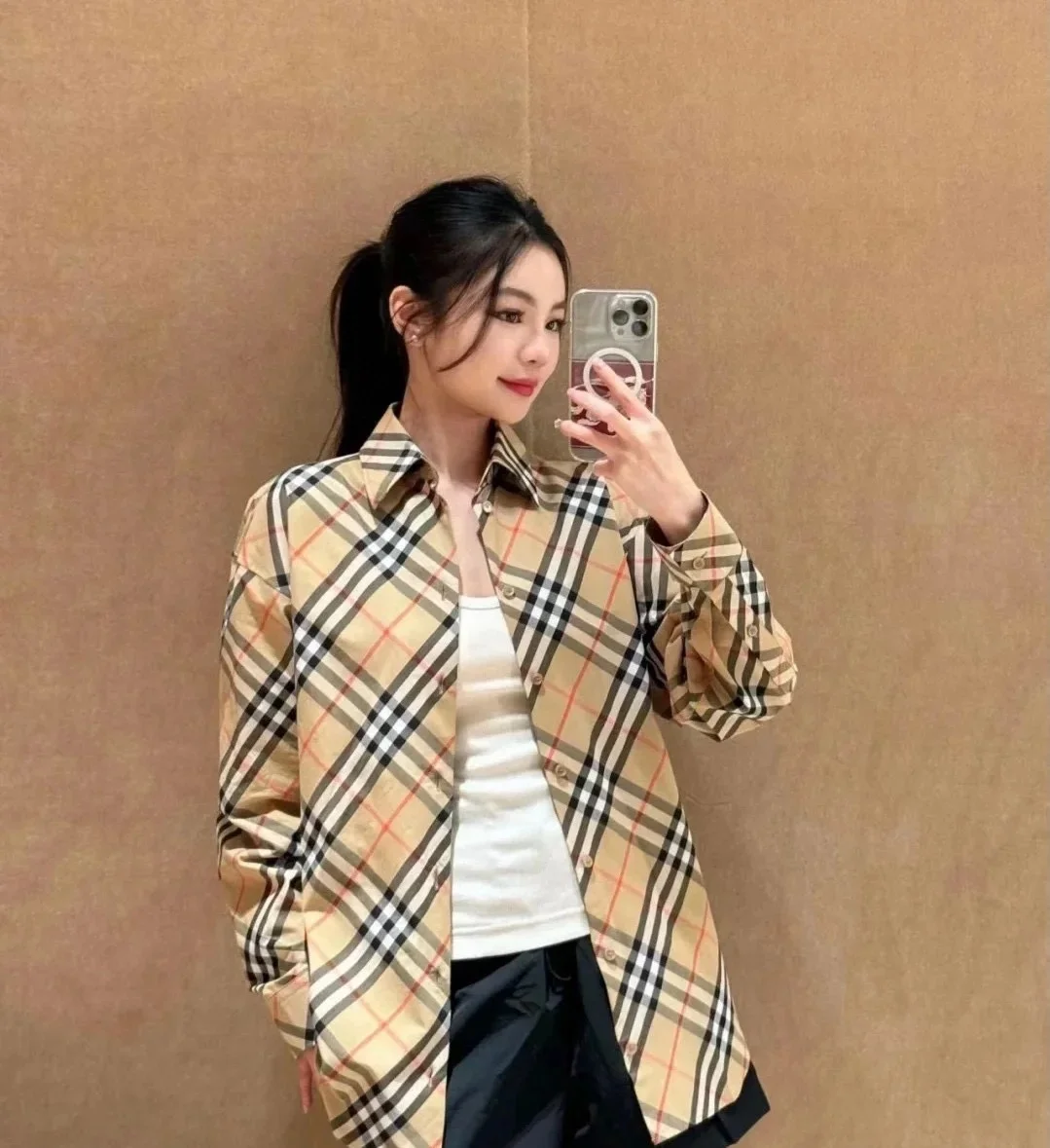 버버리 슬림 핏 체크 코튼 셔츠