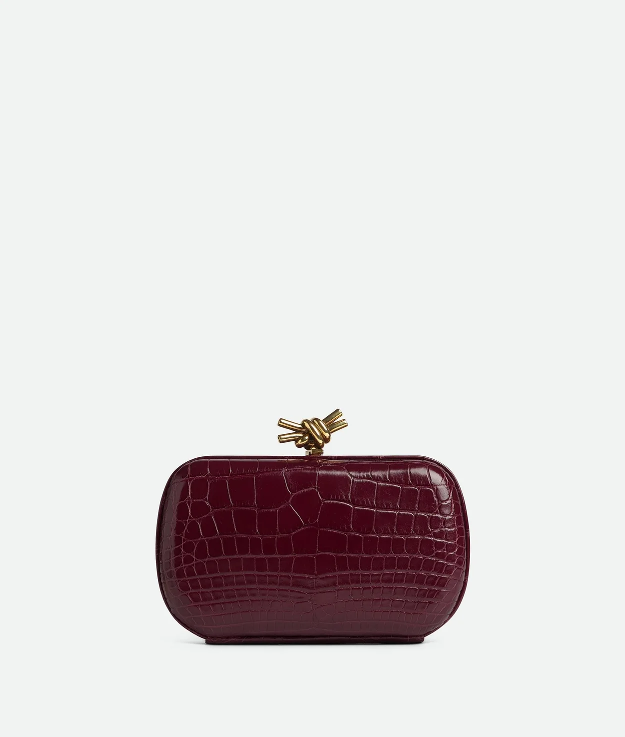 보테가 베네타 크로커다일 놋 클러치 버건디