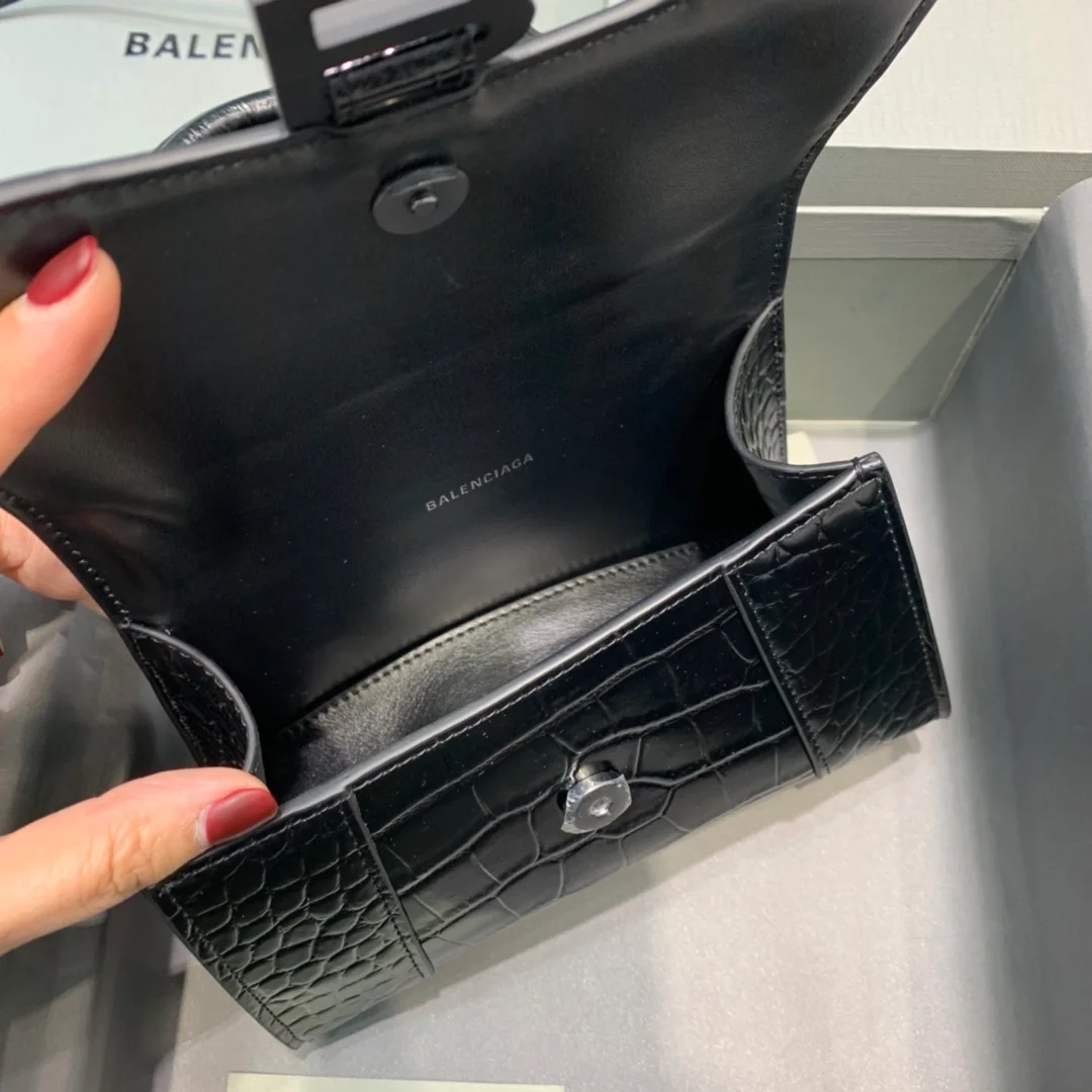 발렌시아가 아워글래스 미니 탑 핸들백 블랙