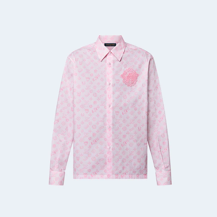 루이비통 모노그램 프린티드 롱 슬리브드 코튼 셔츠 1AFQ03