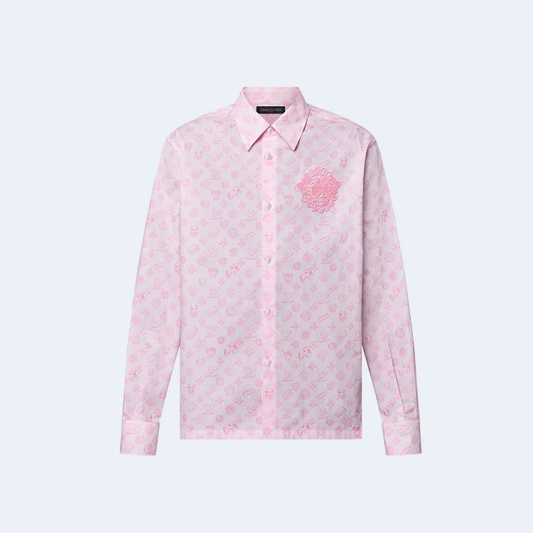 루이비통 모노그램 프린티드 롱 슬리브드 코튼 셔츠 1AFQ03