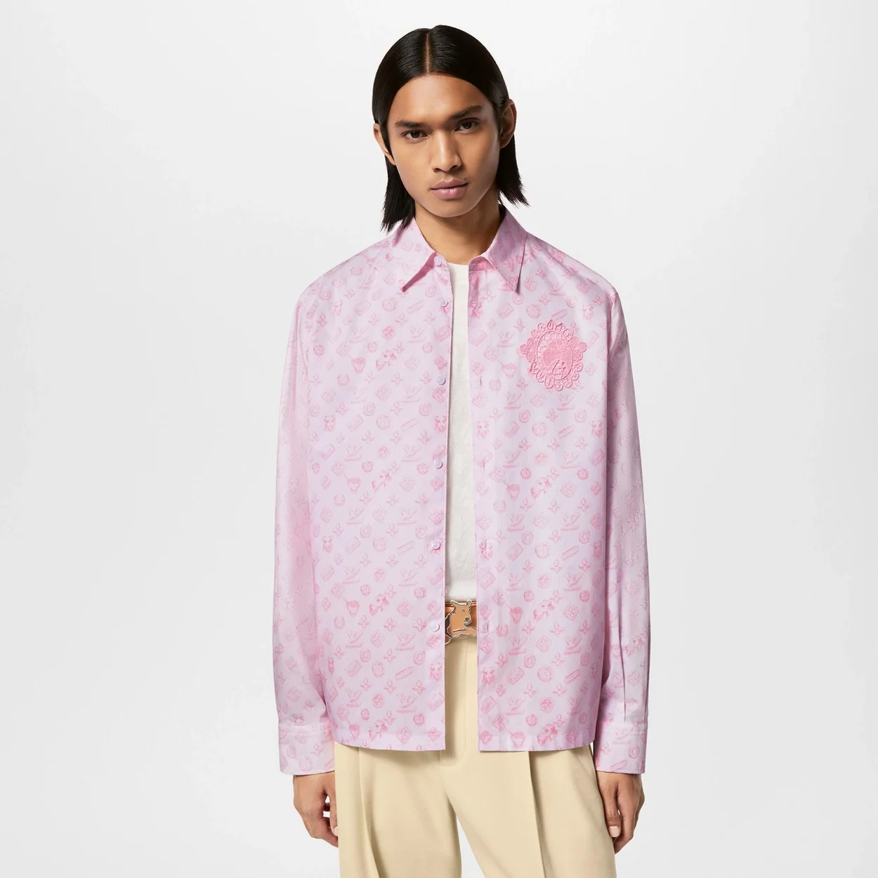 루이비통 모노그램 프린티드 롱 슬리브드 코튼 셔츠 1AFQ03