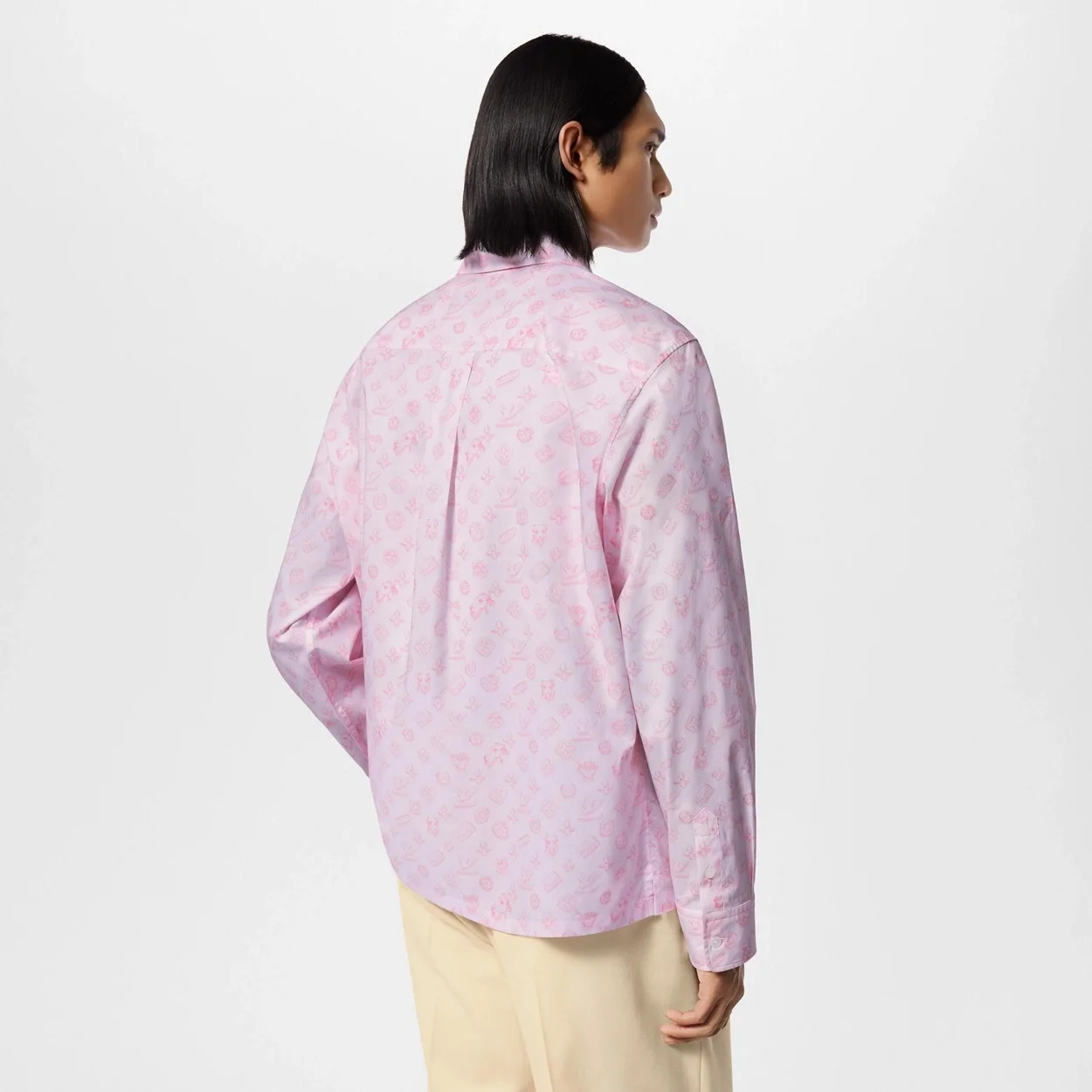 루이비통 모노그램 프린티드 롱 슬리브드 코튼 셔츠 1AFQ03