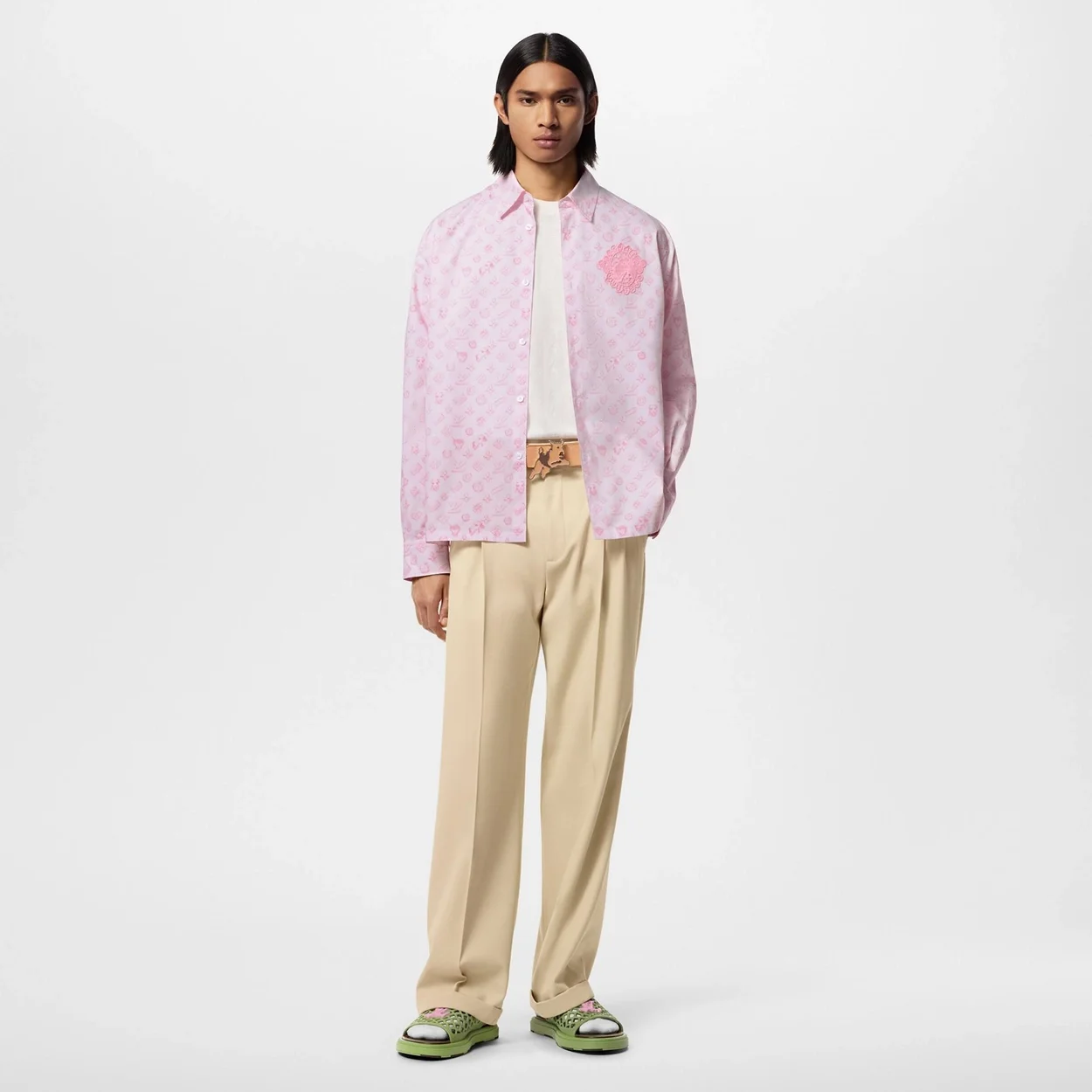 루이비통 모노그램 프린티드 롱 슬리브드 코튼 셔츠 1AFQ03