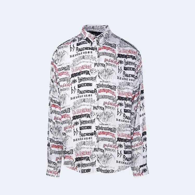 발렌시아가 올 오버 로고 롱 슬리브 셔츠