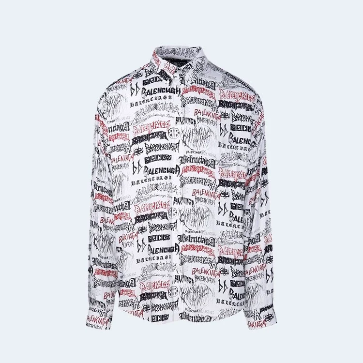 발렌시아가 올 오버 로고 롱 슬리브 셔츠