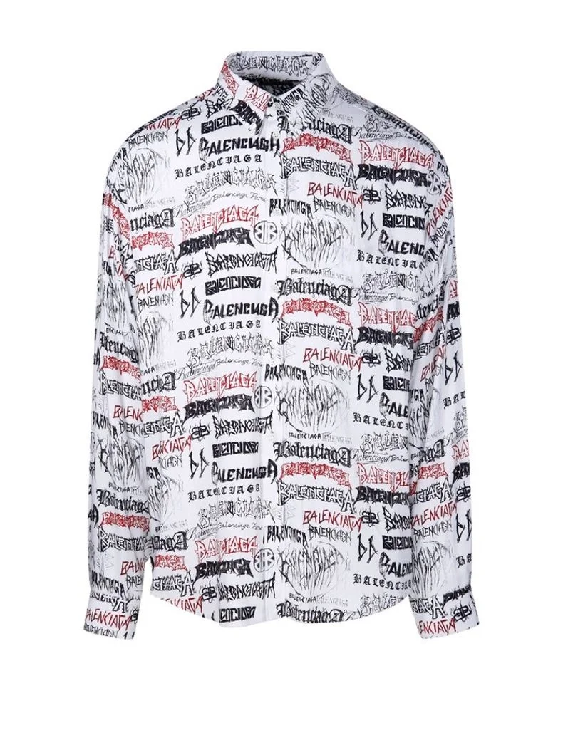발렌시아가 올 오버 로고 롱 슬리브 셔츠