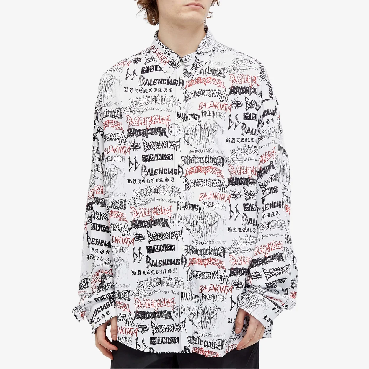 발렌시아가 올 오버 로고 롱 슬리브 셔츠