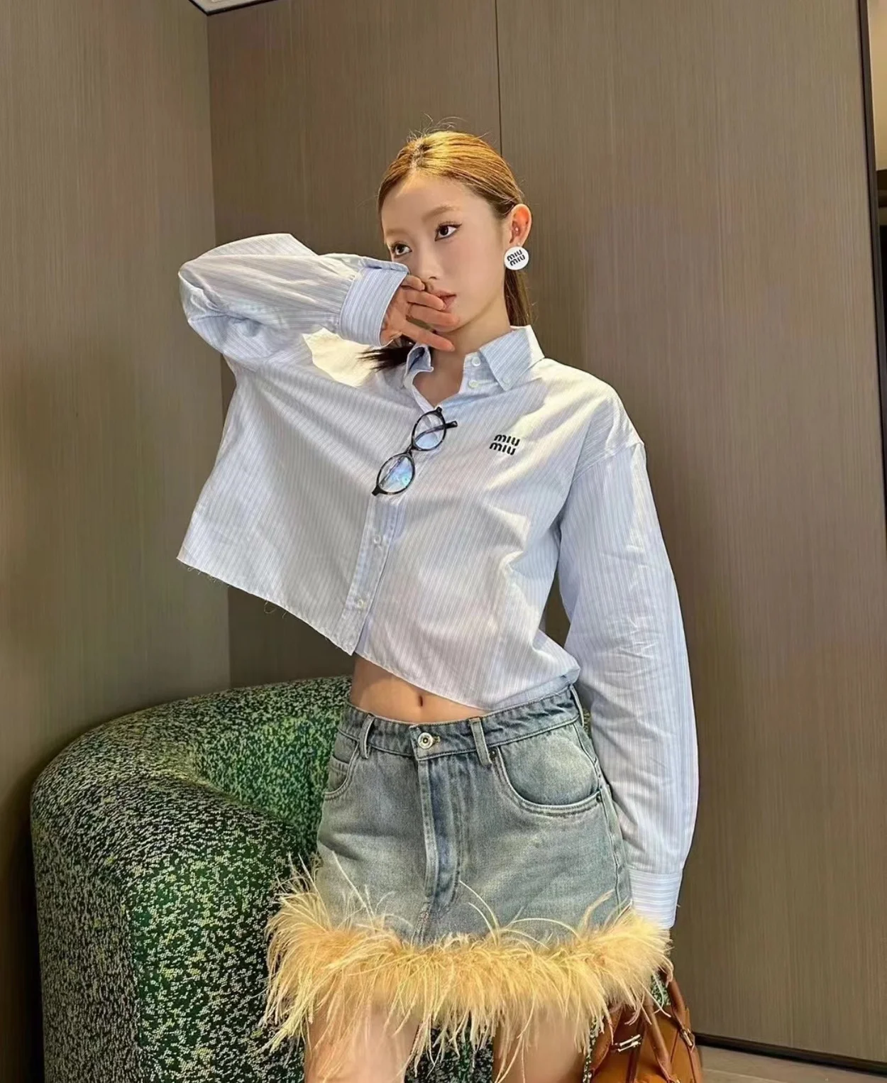 미우미우 스트라이프 코튼 셔츠