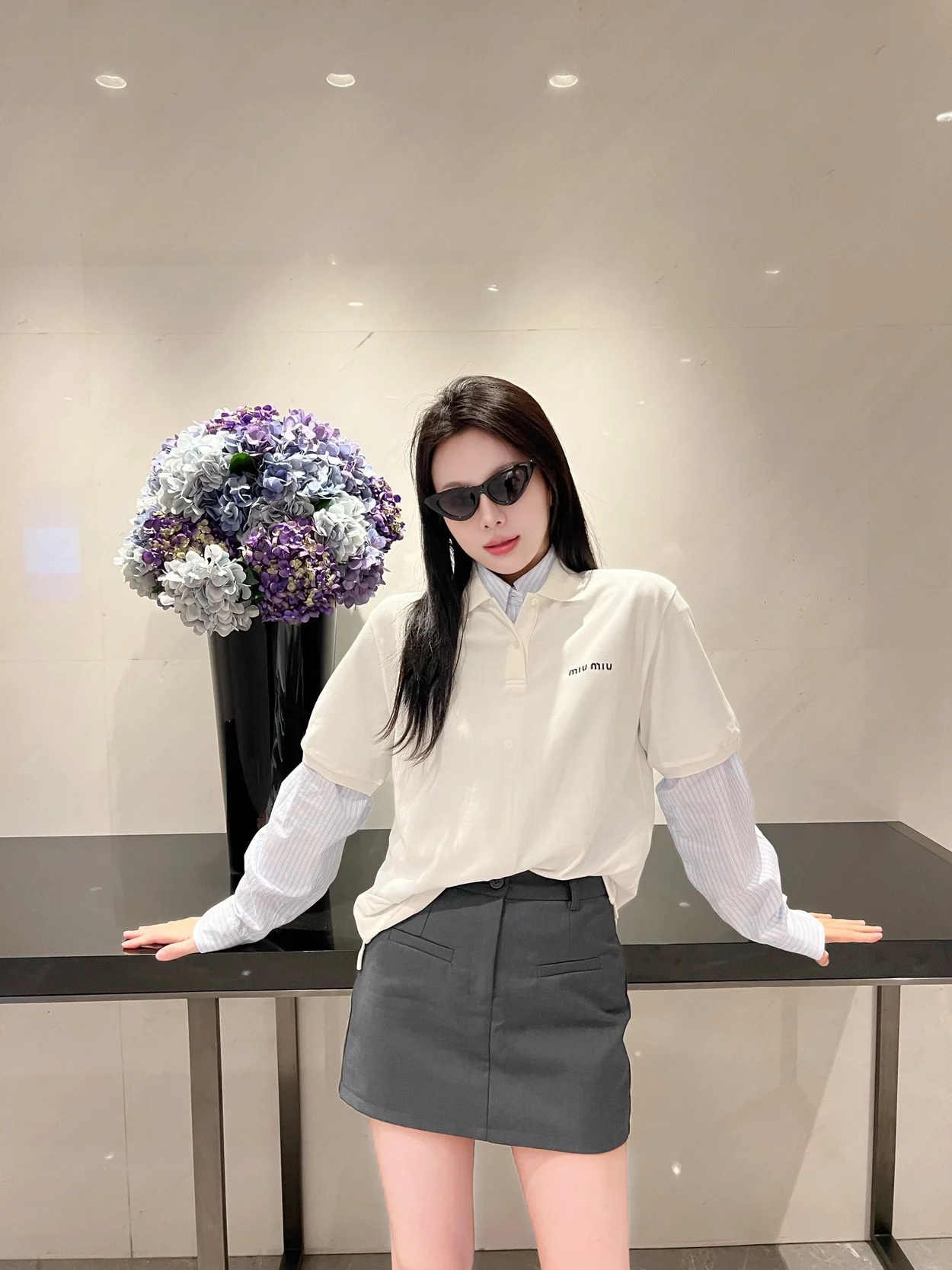 미우미우 스트라이프 코튼 셔츠