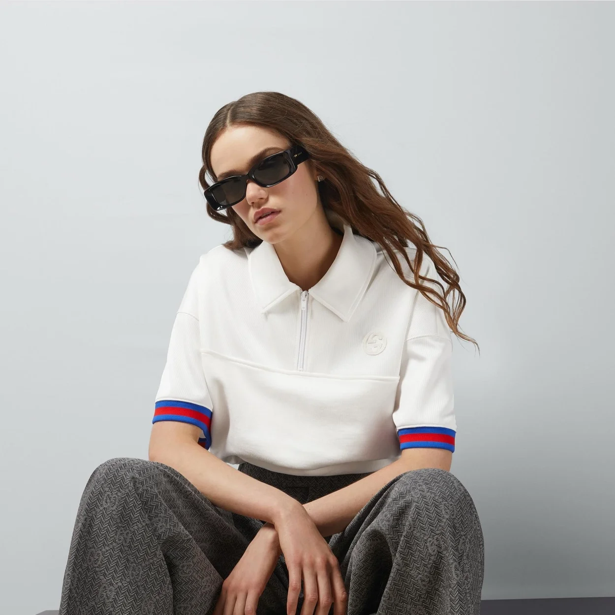 구찌 오프 화이트 웹 저지 폴로 셔츠