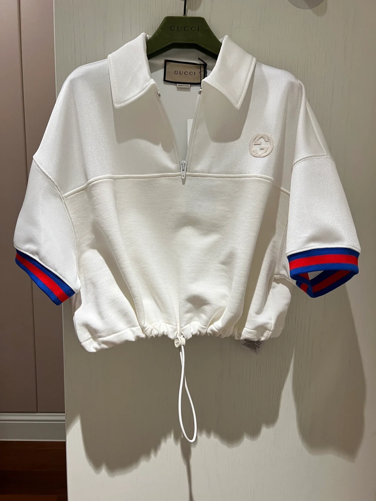 구찌 오프 화이트 웹 저지 폴로 셔츠