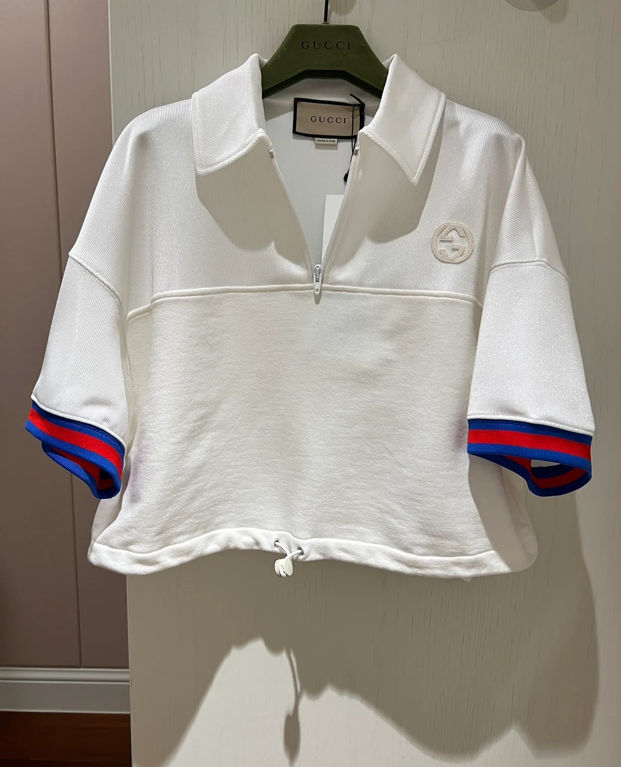 구찌 오프 화이트 웹 저지 폴로 셔츠