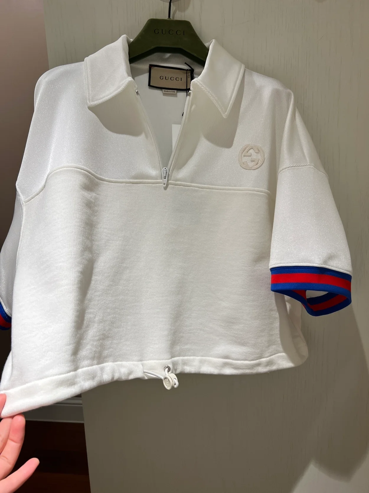 구찌 오프 화이트 웹 저지 폴로 셔츠