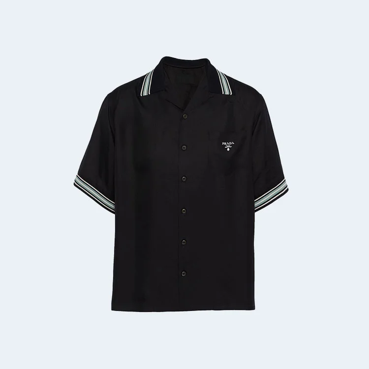 프라다 로고 프린트 실크 셔츠